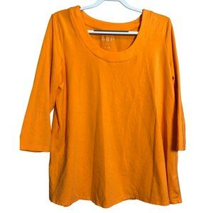 Susan Graver XL Weekend Cotton 3/4 Sleeve Top Scoop Neck Orange